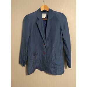 Vintage WinterSilks Blazer Womens XS Blue 100% Silk Jacket Lightweight Career